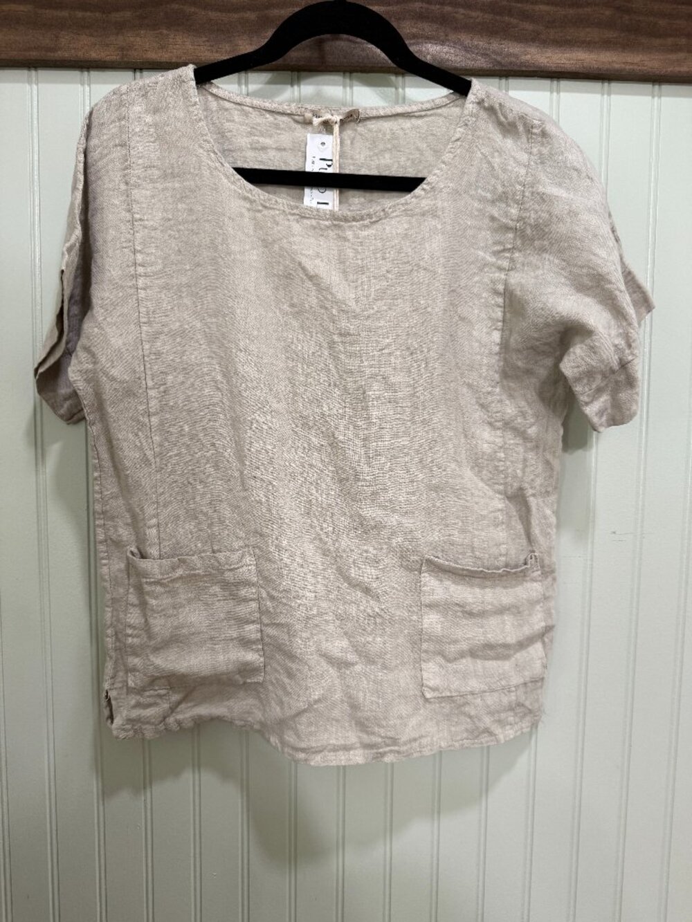 100% Linen Francesca Bettini Puro Lino Beige Pocket Blouse NWT | Size M